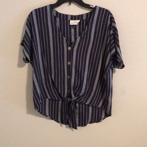 Striped tie front tee